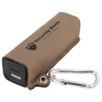 Light Brown Laserable Leatherette 2200 mAh Power Bank with USB-C Cord