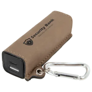 Light Brown Laserable Leatherette 2200 mAh Power Bank with USB-C Cord