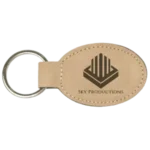 3" x 1 3/4" Light Brown Laserable Leatherette Oval Keychain
