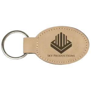 3" x 1 3/4" Light Brown Laserable Leatherette Oval Keychain