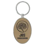 3" x 1 3/4" Laserable Leatherette/Metal Light Brown Oval Keychain