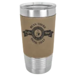 Polar Camel 20 oz. Light Brown Laserable Leatherette Tumbler with Clear Lid