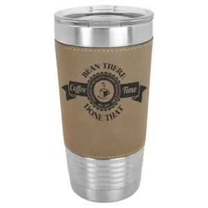 Polar Camel 20 oz. Light Brown Laserable Leatherette Tumbler with Clear Lid